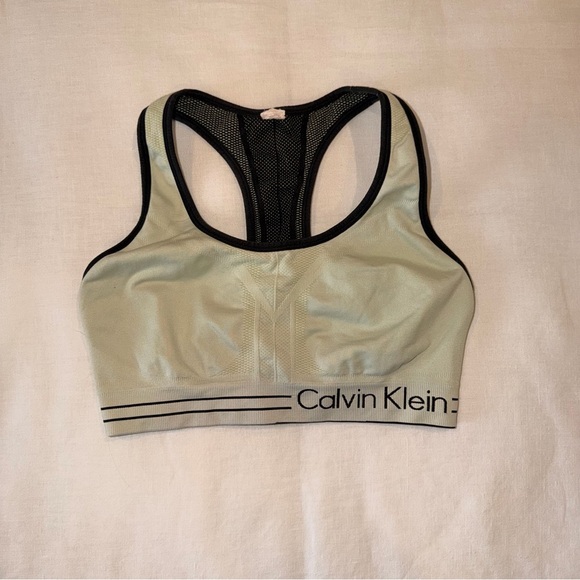 Calvin Klein Other - Calvin Klein Logo Band Sports Bra Racerback Gray Green Athleisure Size S